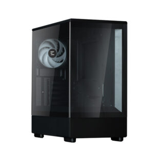 CARCASA Zalman "P10", mini tower, gaming, fara sursa, suporta 7xfan, 1xfan inclus, USB 3.1 gen1 x 1, USB Type-C, audio+mic, 5 sloturi expansiune, negru, "P10 Black" (timbru verde 0.08lei)