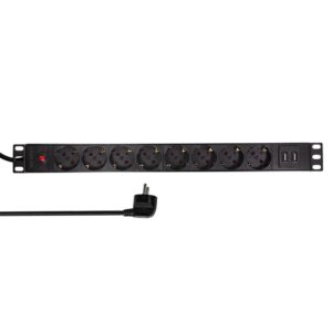 PDU LOGILINK 1U pt. rack 19 inch, 8 prize Schuko, intrare Schuko, max 16 A, on/off, protectie la supratensiune, 2 x USB 2.1A, 2 m, "PDU8C02" (timbru verde 0.8 lei)