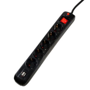 PRELUNGITOR SPACER, Schuko x 5, conectare prin Schuko (T), USB x 2, cablu 1.8 m, 16 A, max. 3500W, protectie supratensiune, negru, 45506867 "PP-5-18B-USB" (timbru verde 0.18 lei)