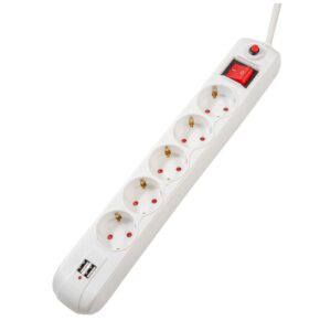 PRELUNGITOR SPACER, Schuko x 5, conectare prin Schuko (T), USB x 2, cablu 4.5 m, 16 A, max. 3500W, protectie supratensiune, alb, 45506868 "PP-5-45 USB" (timbru verde 0.18 lei)