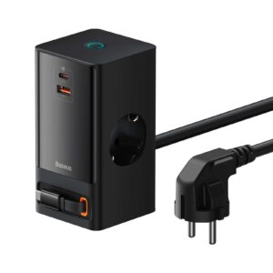 INCARCATOR RETEA Baseus GaN3 Pro Powerstrip, Quick Charge 65W, 2 x AC, 1 x USB Type-C Output 5V/3A, 1 x USB, lungime cablu 1.5m, negru "PSLR000301" (timbru verde 0.18 lei) - 6932172625436