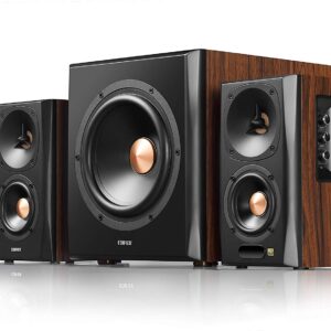 BOXE EDIFIER 2.1, RMS: 155W (2 x 10W, 2 x 30W, 1 x 75W), bluetooth, telecomanda wireless, woofer wireless, volum, bass, treble, optical, coaxial, brown, "S360DB"  (timbru verde 11.00 lei)