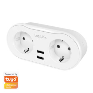 PRIZA INTELIGENTA LOGILINK, Wi-Fi Smart,Schuko x 2, USB x 2 5V/2.4A max. 12W,prot. Supracurent / supratensiune,  IP20, compatibil TUYA, Amazon Alexa si Google Home, alb "SH0102" (include TV 0.18lei)