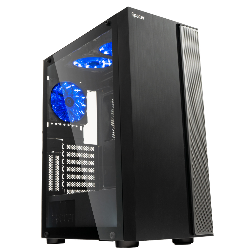 CARCASA SPACER - gaming, Middle Tower, ATX, "ICE-HERO", fara sursa, sticla securizata, 6 x fan, USB 2.0 x 2, USB 3.0 x 1, HD-Audio Jack 3.5mm x 2, mesh , " SPCS-GC-ICE-HERO" (timbru verde 0.48 lei)
