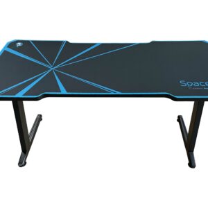 BIROU GAMING Spacer, dimensiuni 1400 x 600 x 18 mm, blat MDF invelit in fibra de carbon cu mousepad pe toata suprafata, suport casti si cana metalice, picioare reglabile manual, RGB, telecomanda wireless "SPGD-RGB-140-02" (timbru verde 0.45 lei)
