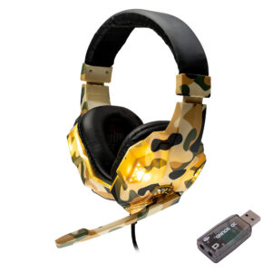 CASTI Spacer, cu fir, standard, utilizare gaming, microfon pe brat, conectare prin adaptor USB 2.0 sau Jack 3.5 mm x 2, lumina verde, camuflaj, "SPGH-CAMO-USB", (timbru verde 0.8 lei)