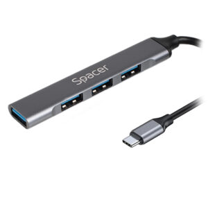 HUB extern SPACER, porturi USB:USB 3.0 X 1, USB 2.0 x 3, conectare prin TYPE-C, cablu 1m, aluminiu,  (timbru verde 0.18 lei), "SPHB-TYPEC-4U-01"