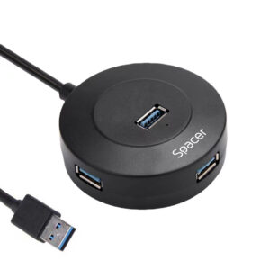 HUB extern SPACER, porturi USB:USB 3.0 X 1, USB 2.0 x 3, conectare prin USB 3.0, cablu 1m,Plastic ABS, Negru,  (timbru verde 0.18 lei), "SPHB-USB-4U-02"