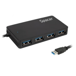 HUB extern SPACER, porturi USB: USB 3.0 x 4, conectare prin USB 3.0, cablu 15cm lungime, (incl. TV 0.8Lei), "SPHB-USB-4U30-03"