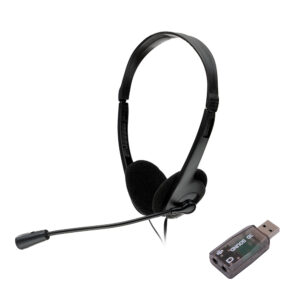 CASTI Spacer, cu fir, standard, utilizare multimedia, call center, microfon pe brat, conectare prin adaptor USB 2.0 sau Jack 3.5 mm x 2, negru, "SPK-223-USB", (timbru verde 0.8 lei)
