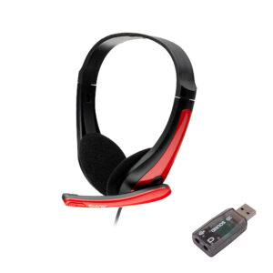 CASTI Spacer, cu fir, standard, utilizare multimedia, microfon pe brat, conectare prin adaptor USB 2.0 sau Jack 3.5 mm x 2, negru / rosu, "SPK-507-USB", (timbru verde 0.8 lei)