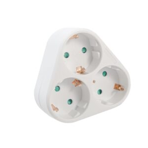 Triplu Stecher SPACER, Schuko, max 3500W, 16A, protectie copii, 3 prize Schuko, 1 stecher Schuko, "SPMS-3-WH" (timbru verde 0.18 lei)