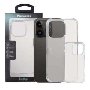 Husa Iphone 14 Pro Spacer, grosime 1.5mm, protectie suplimentara antisoc la colturi, material flexibil TPU, transparenta "SPPC-AP-IP14P-CLR"