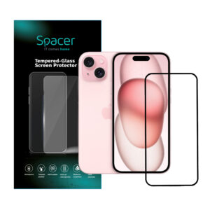 FOLIE STICLA  Spacer pentru Iphone 15 Plus, grosime 0.3mm, acoperire totala ecran, strat special anti-ulei si anti-amprenta, Tempered Glass, sticla 9D, duritate 9H "SPPG-AP-IP15PL-TG"