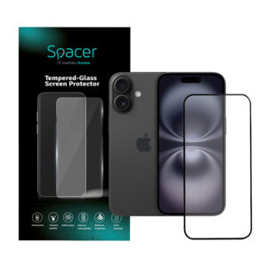 FOLIE STICLA  Spacer pentru Iphone 16, grosime 0.3mm, acoperire totala ecran, strat special anti-ulei si anti-amprenta, Tempered Glass, sticla 9D, duritate 9H "SPPG-AP-IP16-TG"