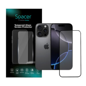 FOLIE STICLA  Spacer pentru Iphone 16 Pro, grosime 0.3mm, acoperire totala ecran, strat special anti-ulei si anti-amprenta, Tempered Glass, sticla 9D, duritate 9H "SPPG-AP-IP16P-TG"
