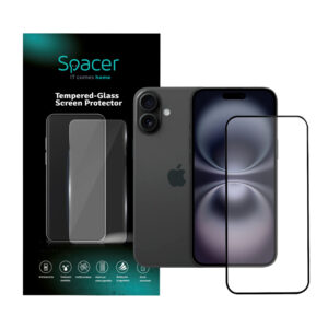 FOLIE STICLA  Spacer pentru Iphone 16 Plus, grosime 0.3mm, acoperire totala ecran, strat special anti-ulei si anti-amprenta, Tempered Glass, sticla 9D, duritate 9H "SPPG-AP-IP16PL-TG"