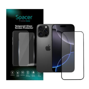 FOLIE STICLA  Spacer pentru Iphone 16 Pro Max, grosime 0.3mm, acoperire totala ecran, strat special anti-ulei si anti-amprenta, Tempered Glass, sticla 9D, duritate 9H "SPPG-AP-IP16PM-TG"