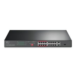 SWITCH TP-LINK  16 porturi, 16× PoE+ 10/100 Mbps RJ45, 2× Gigabit RJ45,1 x combo Gigabit SFP slot, carcasa metal "TL-SL1218P" (timbru verde 2 lei)