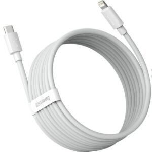 CABLU alimentare si date Baseus Simple Wisdom,Fast Charging Data Cable pt.smartphone,USB Type-C la Lighting PD 20W (2buc/set),1.5m, alb "TZCATLZJ-02" (timbru verde 0.18 lei) - 6953156230323