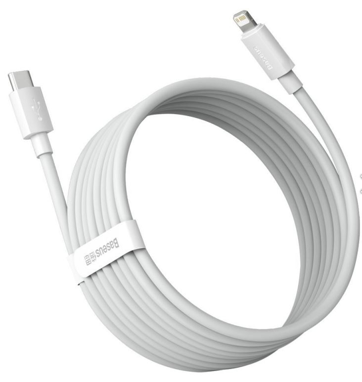 CABLU alimentare si date Baseus Simple Wisdom,Fast Charging Data Cable pt.smartphone,USB Type-C la Lighting PD 20W (2buc/set),1.5m, alb "TZCATLZJ-02" (timbru verde 0.18 lei) - 6953156230323
