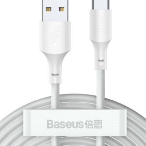 CABLU alimentare si date Baseus Simple Wisdom, Fast Charging Data Cable pt. smartphone, USB la USB Type-C 5A (2buc/set), 1.5m, alb "TZCATZJ-02" (timbru verde 0.18 lei) - 6953156230309