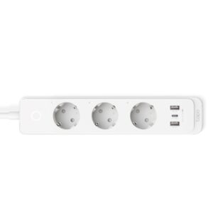 PRELUNGITOR inteligent TP-LINK, Schukox3, USB x 2, USB Type-C x 1, lung cablu 1.5m,monitorizarea energiei, conec Schuko (T), 10 A,prog prin smartph, BT, WiFi, alb "Tapo P300" (timbru verde 0.18 lei)