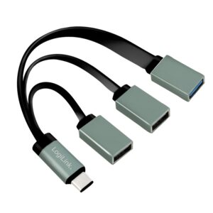 CABLU adaptor OTG LOGILINK, pt. smartphone, USB 3.0 Type-C (T) la USB 3.0 (M) + USB 2.0 (M) x 2, 10cm, asigura conectarea telef. la tastatura, mouse, HUB, negru, "UA0315" (timbru verde 0.08 lei)