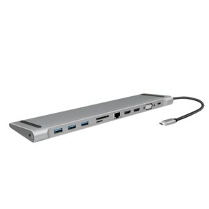 DOCKING Station LOGILINK universal, conectare PC USB TYPE-C 3.2, USB 3.0 x 3, porturi video VGA x 1, HDMI x 2, RJ-45, card reader, PD 3.0 pana la 100W, argintiu, "UA0373" (timbru verde 0.18 lei)