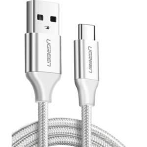 CABLU alimentare si date Ugreen, "US288", Fast Charging Data Cable pt. smartphone, USB la USB Type-C 3A, nickel plating, braided, 2m, alb "60133" (timbru verde 0.08 lei) - 6957303861330