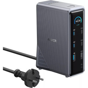 DOCKING Station Anker Prime, porturi:  USB Type-C x 4, USB 3.1 gen2 x 5, HDMI 4K @60Hz x 2, 1 x RJ-45 10 Gbps, PD 100W, conectare prin USB-C, retea 220V, display LED, negru, "A83B63A1" (timbru verde 0.18 lei - 0194644201050