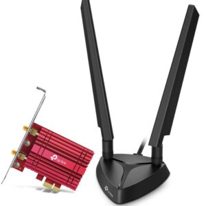 ADAPTOR RETEA TP-LINK AXE5400, extern wireless 2.4 GHz | 5 GHz | 6GHz, PCI-E port, 5400 Mbps, WI-FI 6E si Bluetooth 5.3, antena externa x 2, "Archer TXE75E" (timbru verde 0.18 lei)