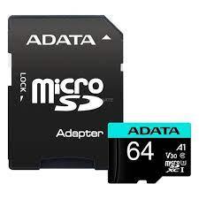 CARD MicroSD ADATA PremierPro, 64 GB, MicroSDHC, clasa 10, standard UHS-I U1, "AUSDX64GUI3V30SA2-RA1" (timbru verde 0.03 lei)