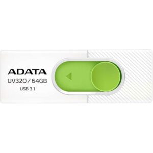 MEMORIE USB 3.2 ADATA 64 GB, retractabila, carcasa plastic, alb / verde, "AUV320-64G-RWHGN" (timbru verde 0.03 lei)