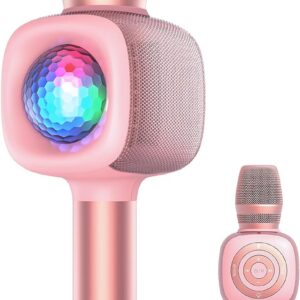 Microfon OneOdio, wireless, conectare prin Bluetooth 5.2, sensibilitate -52 dB, acumulator 1800 mAh, karaoke | Iluminare | 4 moduri voce, roz, "Bopmen-Star-10-Pink" (timbru verde 0.18lei)