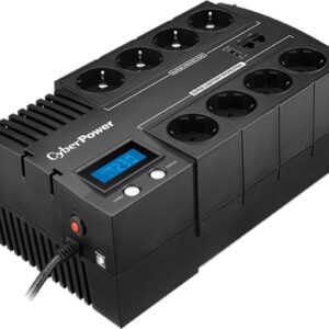 UPS CYBER POWER Line Int. cu sin. simulata, cu management, Brics, LCD, 1000VA/600W, AVR, 8x Schuko, baterie 1x 12V/9Ah, incarcare pana la 8h, USB, incarcare USB-A/USB-C, 2x RJ45, montare perete, tehn. GreenPower, "BR1000ELCD" (timbru verde 11 lei)