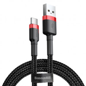 CABLU alimentare si date Baseus Cafule, Fast Charging Data Cable pt. smartphone, USB la USB Type-C, 100W, braided, 2m, rosu + negru "CATKLF-C91" (timbru verde 0.08 lei) - 6953156278240