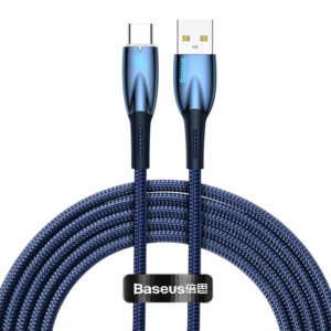 CABLU alimentare si date Baseus Glimmer, Fast Charging Data Cable pt. smartphone, USB la USB Type-C 100W, 2m, albastru "CADH000503" (timbru verde 0.08 lei) - 6932172618001