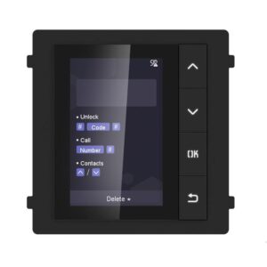 MODUL afisare HIKVISION, pentru videointerfon modular, ecran LCD 3.5", rez 320x480P, 4 butoane de operare,mem pentru 500 de contacte, apelare din lista de contacte "DS-KD-DIS" (timbru verde 0.18 lei)