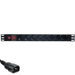 Priza de rack 19 inch, PDU 1U, 8 posturi Schuko cu alimentare C14, Eco Xcab "EcoXcab-819-C14" (timbru verde 2 lei)