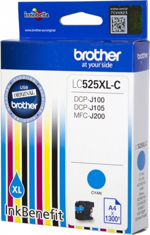 Cartus Cerneala Original Brother Cyan, LC525XLC, pentru DCP-J100|J105|MFC-J200, 1.3K, (timbru verde 0.15 lei), "LC525XLC"