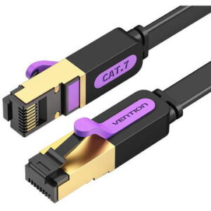 Patch Cord STP Vention, Cat. 7, 5m, flat cable, conductor cupru, viteza max transfer 10 Gbps, invelis PVC, negru, "ICABJ" (timbru verde 0.18 lei) - 6922794729858