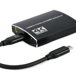 CABLU video GEMBIRD, adaptor USB 3.1 Type-C (T) la 2 x HDMI (M), 15cm, rezolutie maxima 4K UHD (3840 x 2160) la 30 Hz, iesire audio 3.5mm, negru, "A-CM-HDMIF2-01" (timbru verde 0.08 lei)