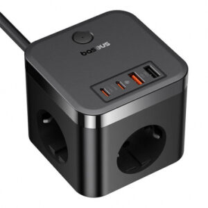 INCARCATOR RETEA Baseus GaN Powerstrip, Quick Charge 30W, 3 x AC, 2 x USB Type-C Output 5V/3A, 2 x USB, lungime cablu 1.5m, negru "E00066400117-00" (timbru verde 0.18 lei) - 6932172651121