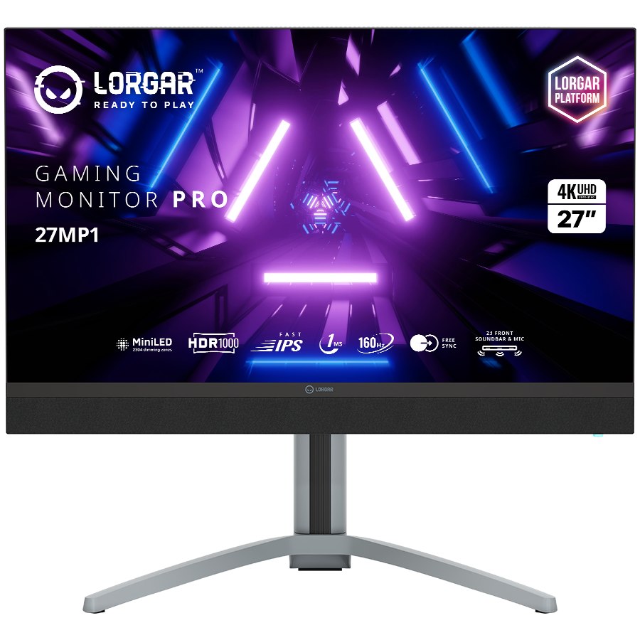 LORGAR 27MP1, UHD MiniLED Gaming Monitor Pro, 27 (3840*2160) fast IPS flat monitor, black/milky grey "LRG-27MP1U160-GY" (timbru verde 7 lei)