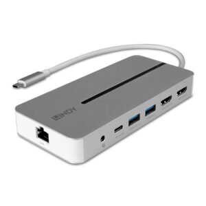 Lindy DST-Mx Duo, USB-C Laptop/MacBook Mini Docking Station with Dual Display (4K) & 100W Pass-Through Charging "LY-43360" (timbru verde 0.18 lei)
