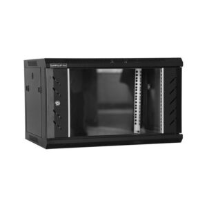 Rack 6U 600x600, montare pe perete, usa din sticla, panouri laterale detasabile si securizate, dezasamblat, culoare negru RAL 9004, DATEUP "MP.6606.9001"