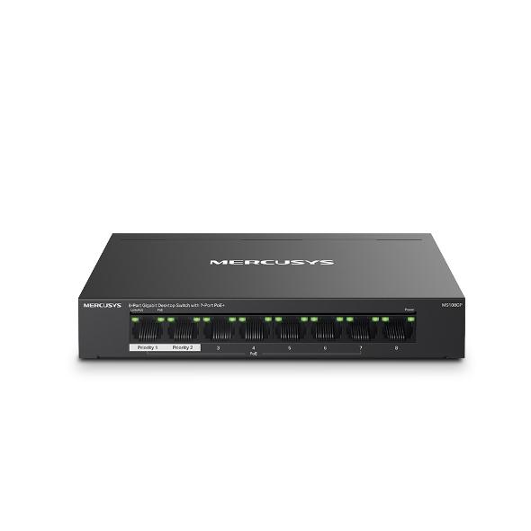 SWITCH MERCUSYS 8 porturi Gigabit (dintre care 7 porturi PoE+)  "MS108GP" (timbru verde 2 lei)