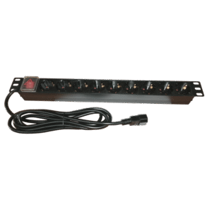 Bara alimentare aluminiu / PDU, 19 inch, 9 prize Schuko, 16A, 3500W, 3x1.5, 3m, stecher C14 - EMTEX "PDU9K-C14" (timbru verde 2 lei)