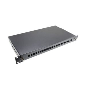 PATCH PANEL Emtexl FO cu sina glisanta 24 porturi LC duplex / SC simplex, 1U, caseta sudura 24, tub termo, accesorii prindere, neechipat, negru - EMTEX "SPS24SCS-RF-VK"